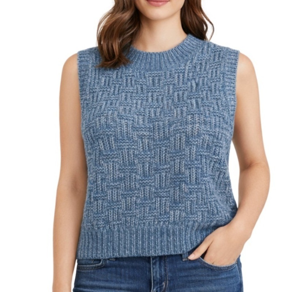 Topshop Blue Marl Basketweave Knit Sweater Vest Wool‎ Blend US 4-6 Small